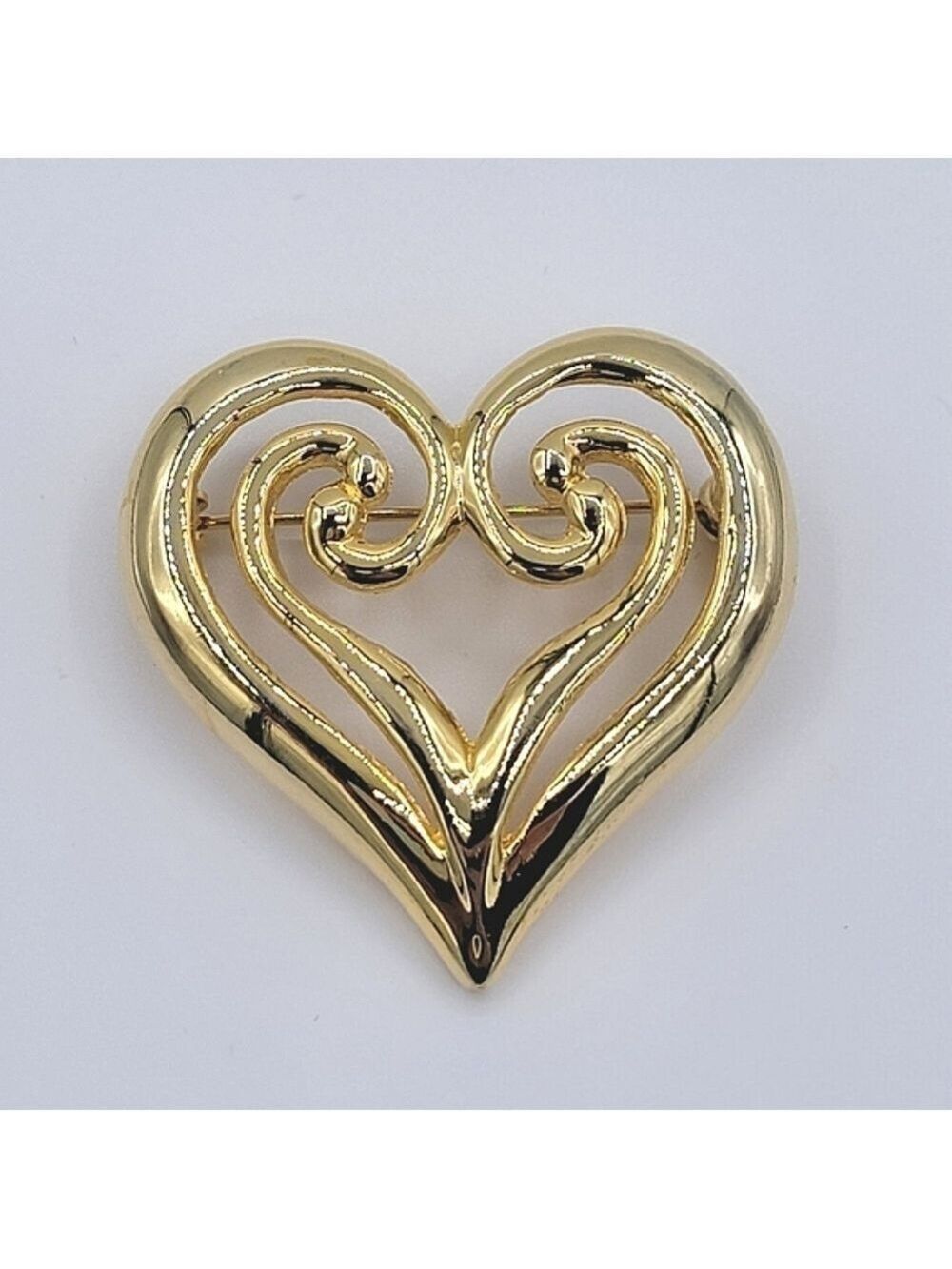 Gold Tone Heart Brooch #1978